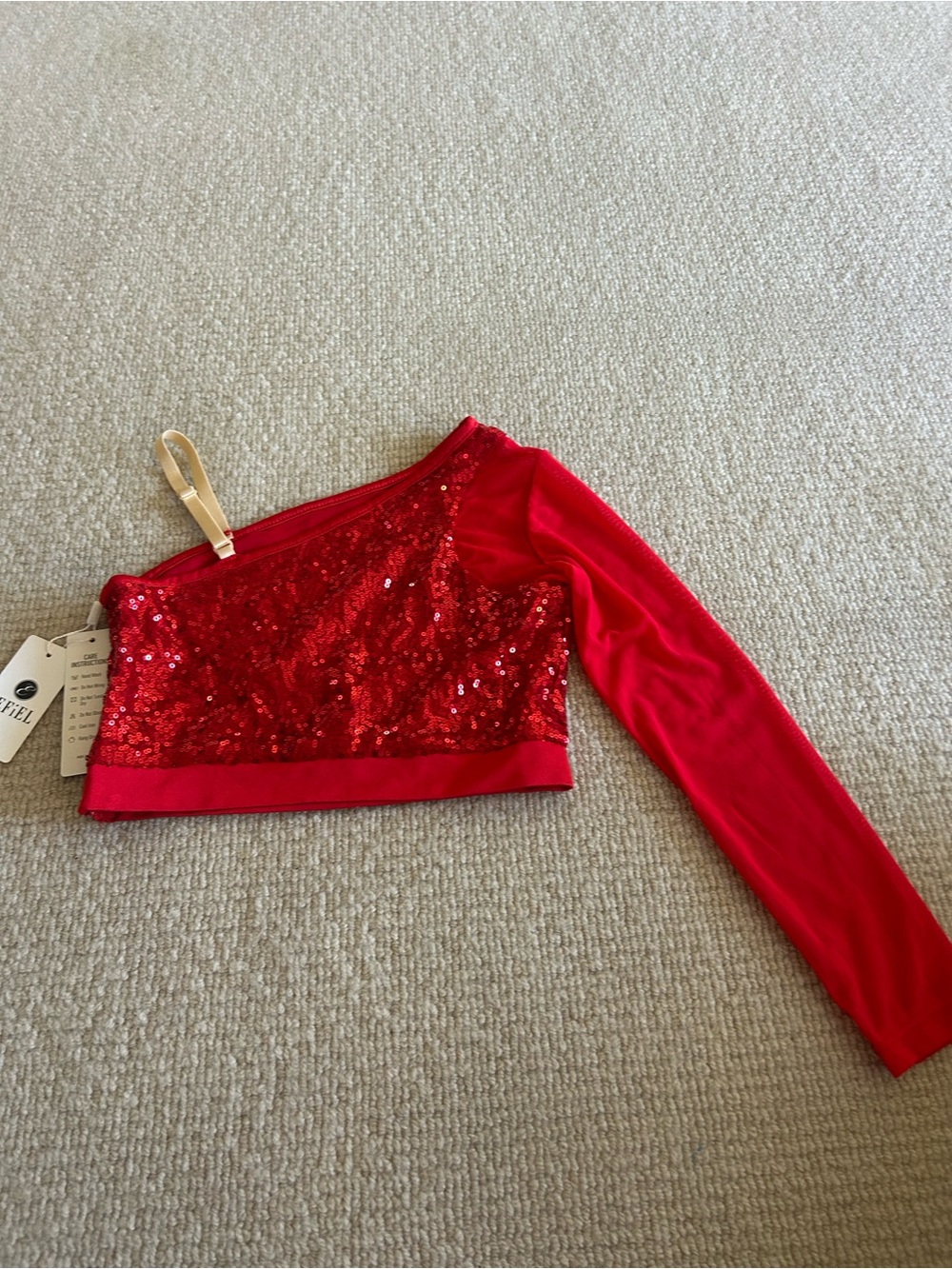 Women’s Red One-Shoulder Sequin Crop Top by RAYE